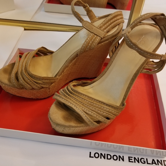 Vintage J. Crew Nude Tan suede strappy Platform wedge heel sandal - Picture 2 of 11